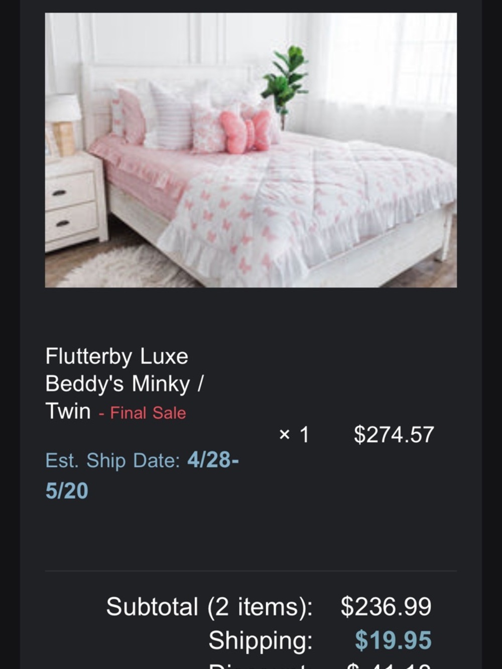 Flutterby Luxe Beddy's Twin Pink Minky Comforter